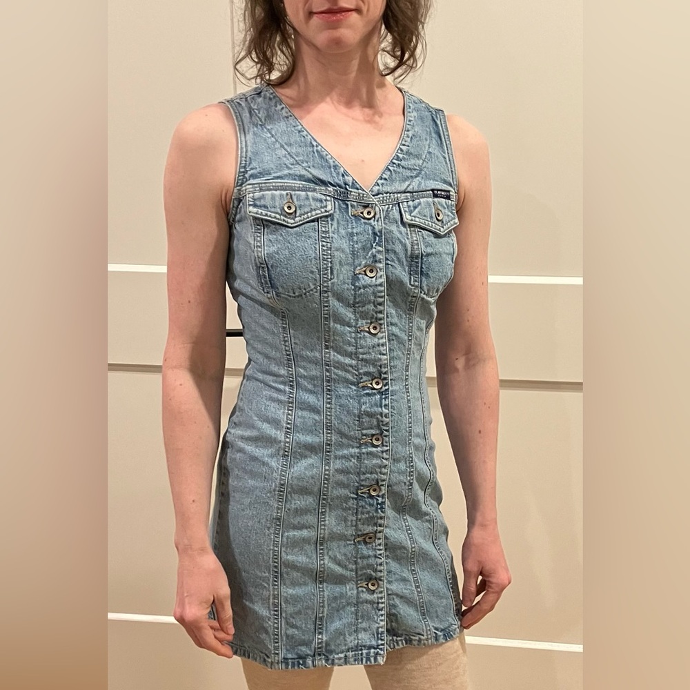 Z. Cavaricci Light Blue Denim Sleeveless Mini Dress Non-stretch